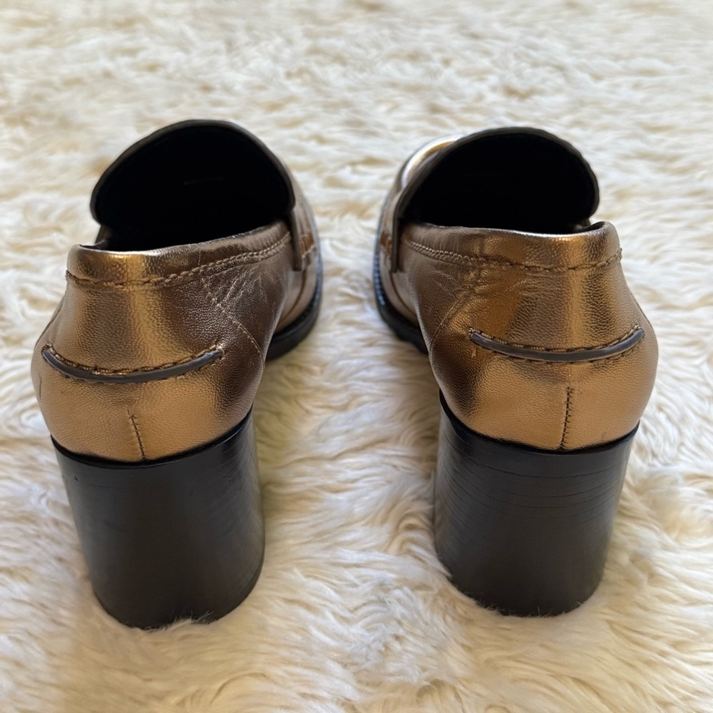 Veronica Beard Penny Block Heel Pump in Dark Gold Leather - Size 6.5 - Picture 5 of 8